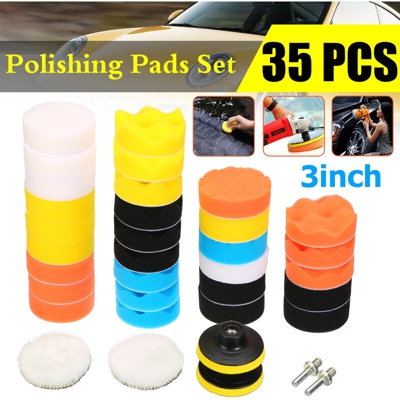 Drillpro - 35PCS 3 "Set di cera di bellezza Strumenti per lucidatura automobilistica Disco per lucidatura auto Spugna per lucidatura Rotella di lana