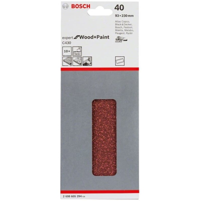 Bosch Fogli Abrasivi 93x230 mm 40 gr per Levigatrici Orbitali Bosch,makita,metabo,festo Blister 10 Fogli
