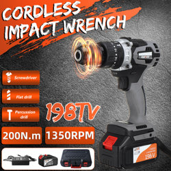 Drillpro - 110-220 V 2 velocità 198TV 200 Nm Cacciavite Cordless Trapano elettrico Avvitatore a impulsi precio