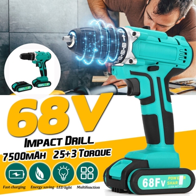 Drillpro - Trapano a percussione elettrico a batteria con spina europea 68V Strumento di riparazione del kit driver della batteria a 2 velocità a