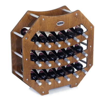 Cantinetta Portabottiglie in Legno Scaffale mobile per Bottiglie vino MADE IN ITALY mod. Ottagono Noce B.18 L75 x P25 x 75H