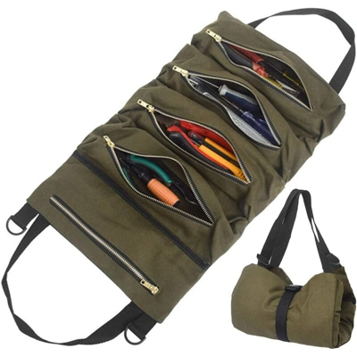 Borsa per attrezzi LangRay con 5 tasche con cerniera, borsa per attrezzi in tela portatile, strumento per organizzare automaticamente il rotolo di
