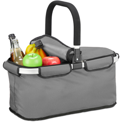 Relaxdays Cestino per Spesa Pieghevole, Coperchio, Borsa con Manici 25 L, Shopper Bag con Cerniera, Poliestere, Grigio precio