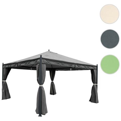 Gazebo Pergola Baldacchino Cadice Acciaio Poliestere 3x3m Grigio Con Tende E Zanzariere