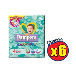 6 Pampers Baby Dry 4 Maxi 7-18 Kg en oferta