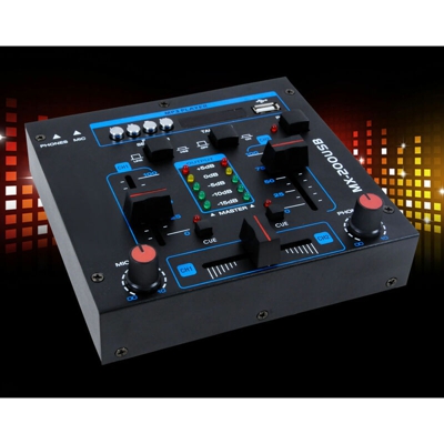 Mixer DJ a 2 canali USB / MP3 talkover con dissolvenza incrociata MX-200USB incluso microfono
