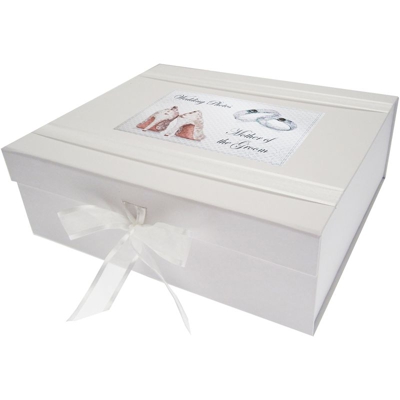 WHITE COTTON CARDS Day, Mother of the Groom grande scatola dei ricordi, scarpe e anelli di nozze design, bordo, bianco, 27.2 x 32 x 11 cm