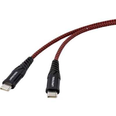 Cavo USB 2.0 [1x spina USB-C™ - 1x spina USB-C™] 1.00 m Nero-rosso Schermatura a treccia estremamente robusta - Toolcraft