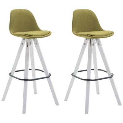 Set 2 Sgabelli Alti Franklin In Tessuto Per Cucina Imbottiti I Coppia Sedie Sgabelli Bar Tulip In Legno Con Schienale H73CM Verde Bianco (Rovere)