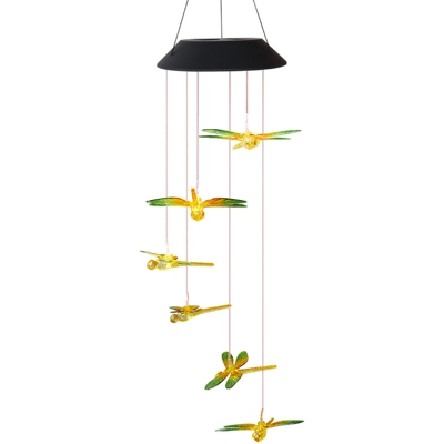 Lampada per campanello a vento solare 6 perline lampada che cambiano colore libellula