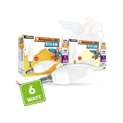 Arum Lighting - Lotto di 5 lampadine LED E14 Flame 6W Render 40W 420LM | Température de Couleur: Bianco caldo 2700K
