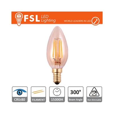 FSL - lampada oliva led filamento 2 watt 220-240 volt 300° A+ CE E14 ambra bianco caldo no lif flc35v2w22k14