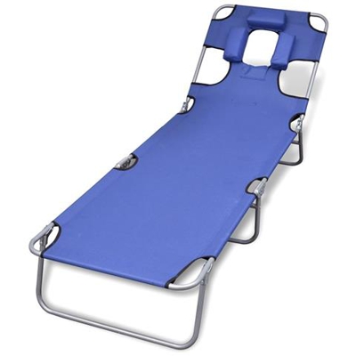 Lettino Prendisole Pieghevole Cuscino Schienale Regolabile Blu