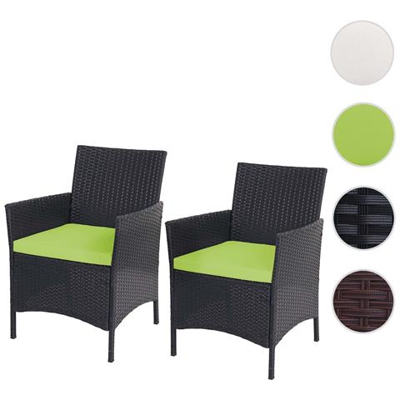 Serie Halden Per L'esterno Set 2x Poltrone 60x59x83cm Polyrattan Antracite Con Cuscino Verde