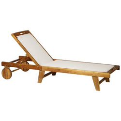 Sdraio Da Giardino Balcone Con Ruote E Schienale Regolabile In Legno Di Acacia, Bianco en oferta