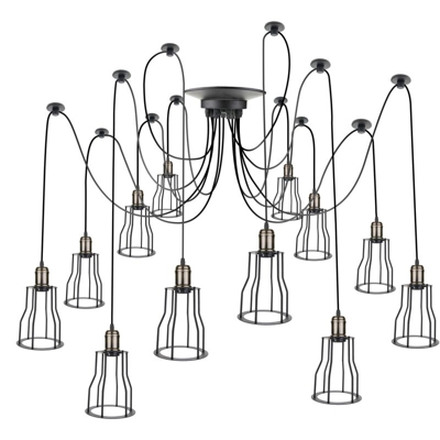 Lampada vintage con gabbie lunghe per 12 lampadine di filo E27 con cavo di 3m - Primematik
