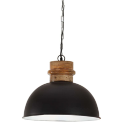 Lampada Soffitto Industriale 25 W Nero Rotonda Legno Mango 42cm - Nero - Youthup en oferta