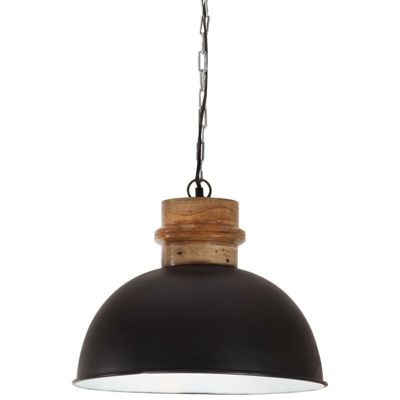 Lampada Soffitto Industriale 25 W Nero Rotonda Legno Mango 42cm - Nero - Youthup