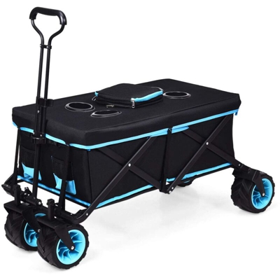 Costway - Carrello a Spinta Pieghevole con Coperchio, Ruote e cesto Rimovibile in Tessuto Oxford, Grande Capacità di Peso, con Borsa del ghiaccio