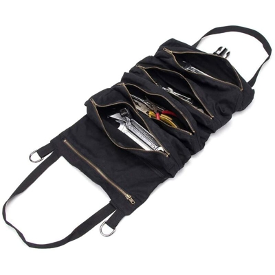 Borsa per attrezzi in tela resistente con 5 tasche con cerniera per elettricista, riscaldamento, aria condizionata, idraulico, falegname o meccanico