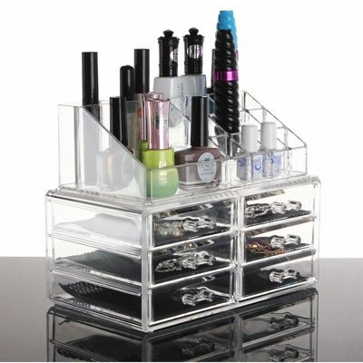 Drillpro - Porta cosmetici in acrilico Porta trucco Organizzatore 4 cassetti Scatola portagioie Portaoggetti trasparente LAVAGGIO