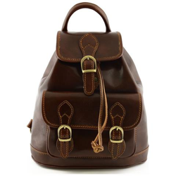 Zaino In Vera Pelle, Tasca Frontale Con Fibbie Colore Marrone - Pelletteria Toscana Made In Italy - Zaino en oferta