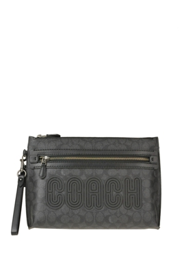 Designer logo print coated canvas pouch