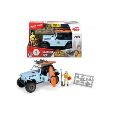 Simba Playlife Surfer Set, Jeepster Commando 1:24 Con Personaggio Articolato E Accessori, Luci E Suoni