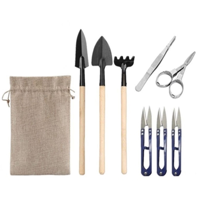 Piante grasse in vaso con custodia set attrezzi da potatura giardinaggio 9 pezzi set