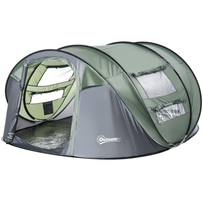 Tenda Da Campeggio Pop Up 4-5 Persone 263,5x220x123 Cm Con Porte E Finestre Verde E Grigio