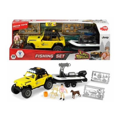 Playlife Set Pesca Con Jeepster Commando 1:24 Con Rimorchio, Barca, Personaggio Articolato, Luci Suoni E Accessori - Simba