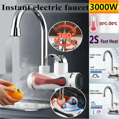 220V 3000W Rubinetto elettrico istantaneo Rubinetto Scaldabagno in acciaio inossidabile sotto ingresso Display a LED Cucina bagno (ingresso acqua