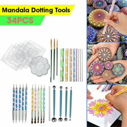 34pcs Mandala che punteggia gli strumenti per la pittura della roccia Mandala Pittura Stippling Stencil Dot Mandala Kit características