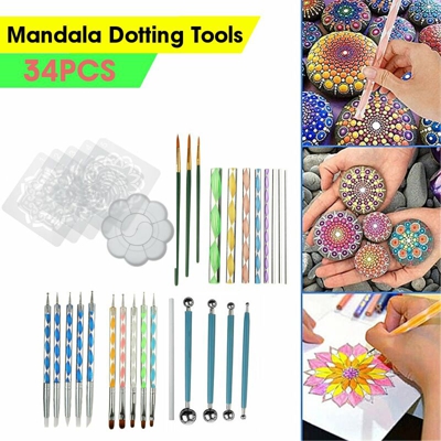 34pcs Mandala che punteggia gli strumenti per la pittura della roccia Mandala Pittura Stippling Stencil Dot Mandala Kit