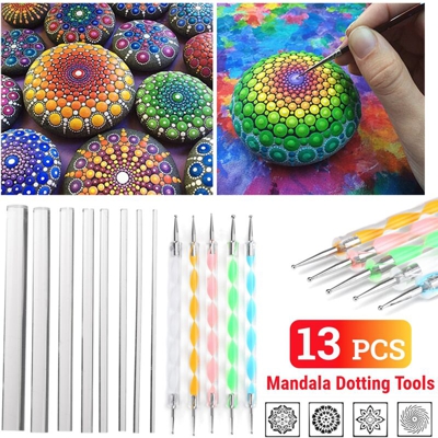 10 pezzi Mandala che punteggia gli strumenti Kit di pittura Rock Dot Art Pen Pittura Stencil Stencil per unghie Modelli Mandala Dot Asta acrilica
