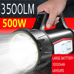 2 in 1 3500lm 10000MAh 500W Faretto ricaricabile Faro da lavoro Standlicht Ricarica USB Torcia a LED Candela Lampada a mano 3000 Metri Caccia Pesca en oferta