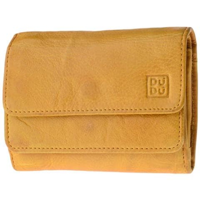 Portafoglio donna in pelle vintage tinto in capo a doppia patta Saffron Yellow