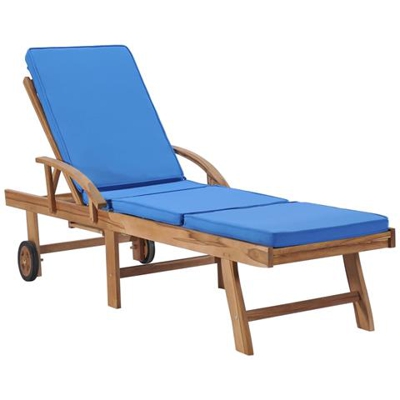 Lettino Prendisole Con Cuscino In Massello Di Teak Blu