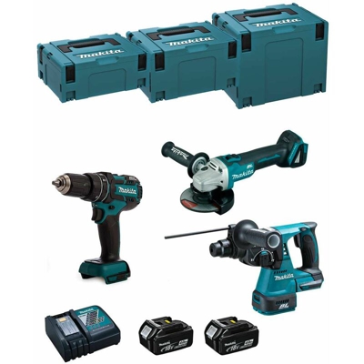 MAKITA Kit MSM3M2BL 18V (DHR242 + DGA504 + DHP480 + 2 x 4,0 Ah + DC18RC + MAKPAC 2 + MAKPAC 3 + MAKPAC 4)