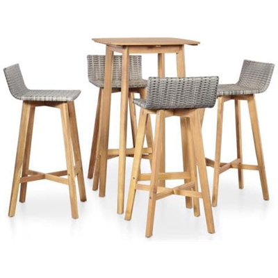 Set Da Bar Per Esterni 5 Pz In Polyrattan E Massello D'acacia
