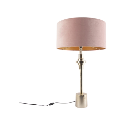 Lampada da tavolo con paralume diverso - Art déco - Alluminio,Tessuto - Rosa/Oro/Ottone - Cilindro/Oblungo Max. 1 x Watt - Qazqa