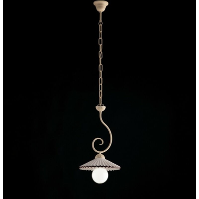 Lampadario in ferro laccato avorio decape 1 luci paralume ceramica