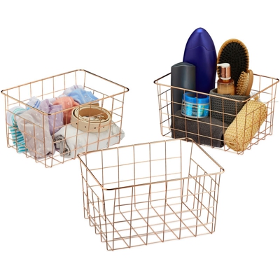 Relaxdays Cestini in Metallo Portaoggetti, Set 3 Ceste Rettangolari, Contenitori, 15,5 x 28 x 20 cm, Decorativo, rame