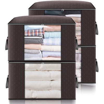 Insma - 60x40x35cm 4PCS Sacchetti di immagazzinaggio Organizzatore di vestiti per trapunte, biancheria da letto, coperte e vestiti Marrone