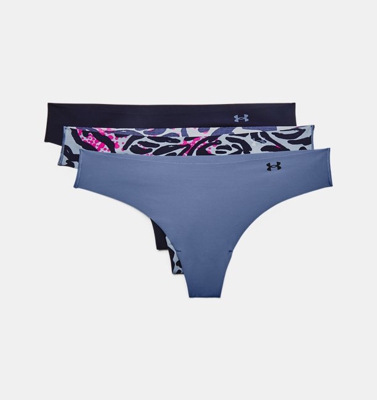 UA Pure Stretch Thong Underwear Printed da donna in confezione tripla