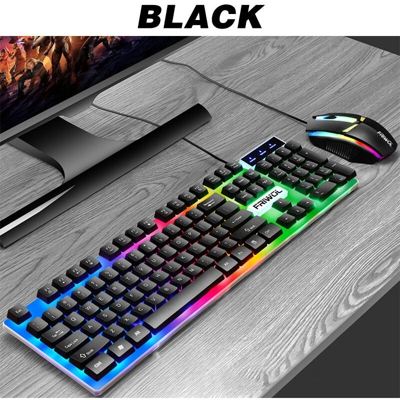 Tastiera RGB US + mouse da gioco 2400 DPI per computer desktop nero