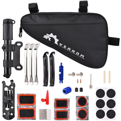 Un set completo di strumenti per la riparazione del pacchetto triangolo della bicicletta