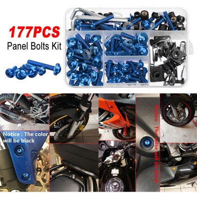 177PCS Nero Blu Per Kit Bullone Pannello Paraurti Moto Blu Clip di Fermo Viti