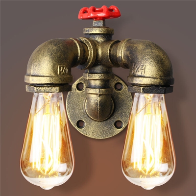 (Nessuna lampadina) E27 Lampada da parete a forma di tubo dell'acqua retrò vintage industriale retrò