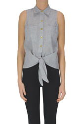 Striped linen-blend shirt en oferta